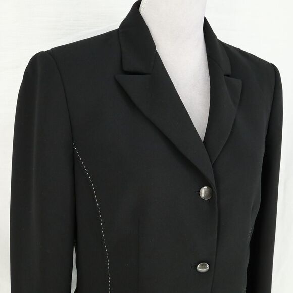 Le Suit Essentials Jacket Womens 10 Black Crepe Lined Blazer Gray Stitching - Picture 6 of 15